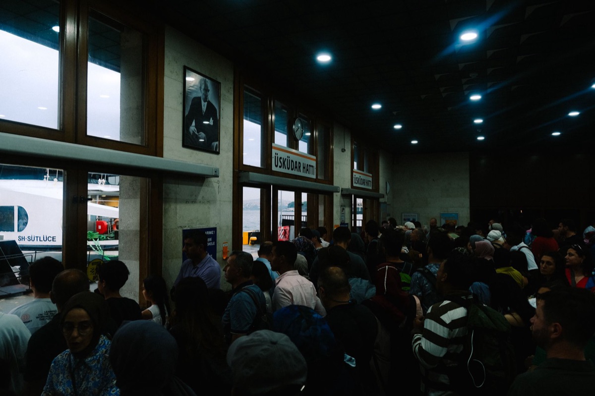 Crowd waiting for theater