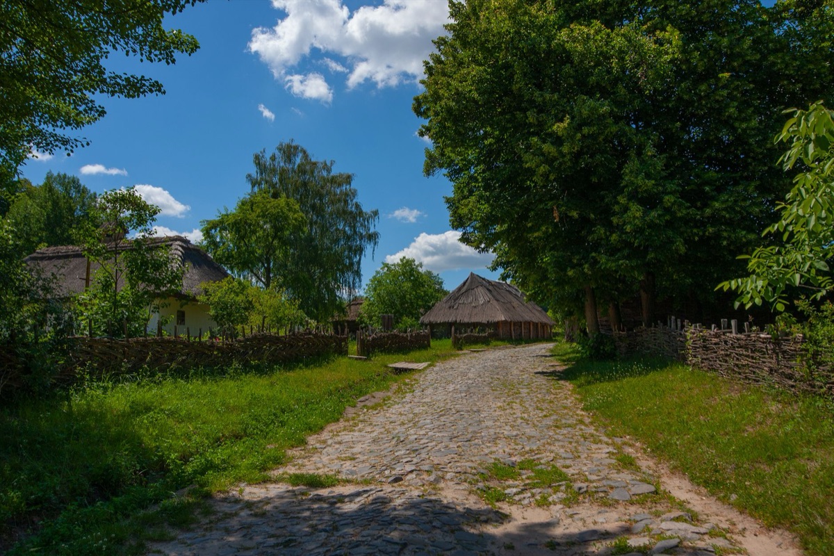 Stone path through countryside