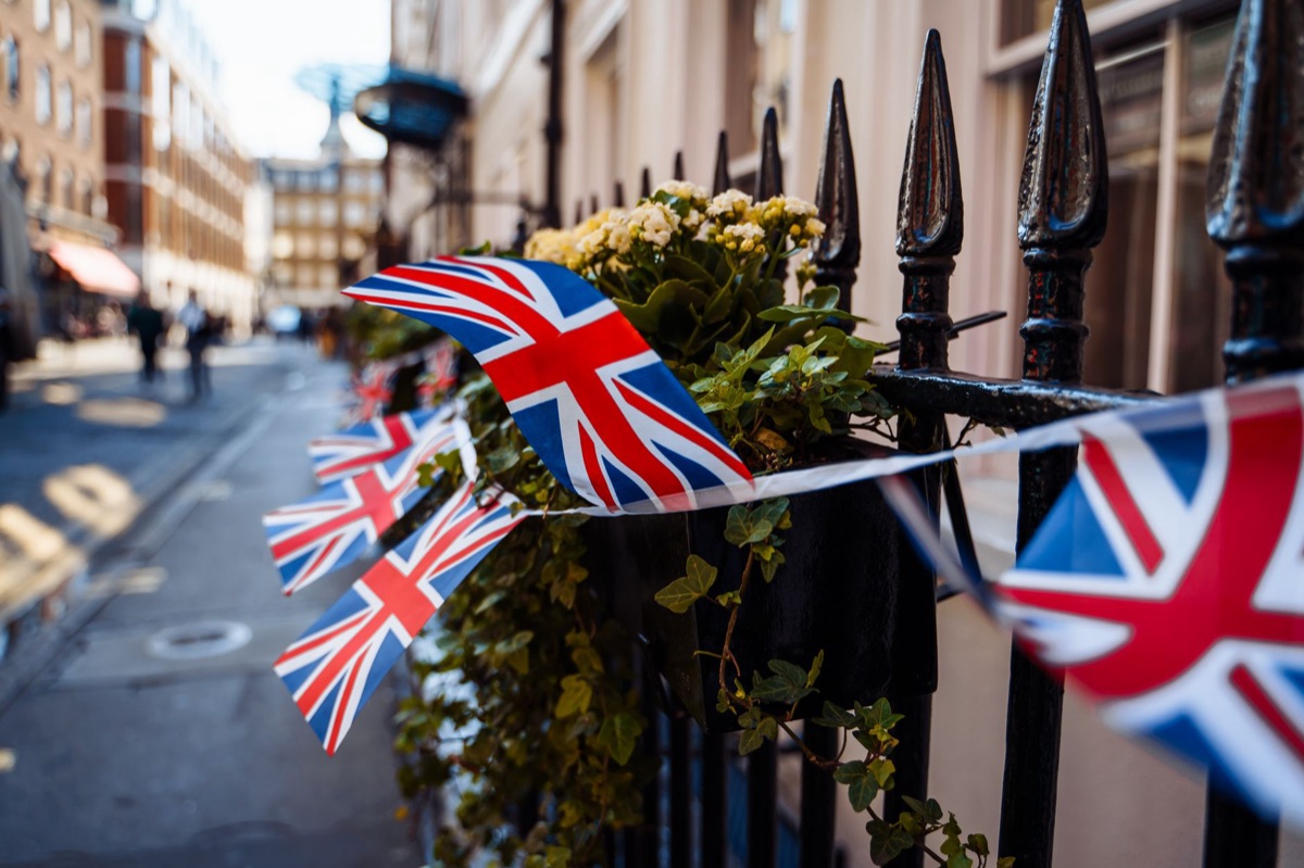 sign with british flag in london pub