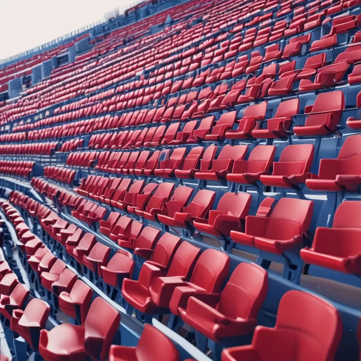 Rows of empty colorful plastic seats in a sports stadium