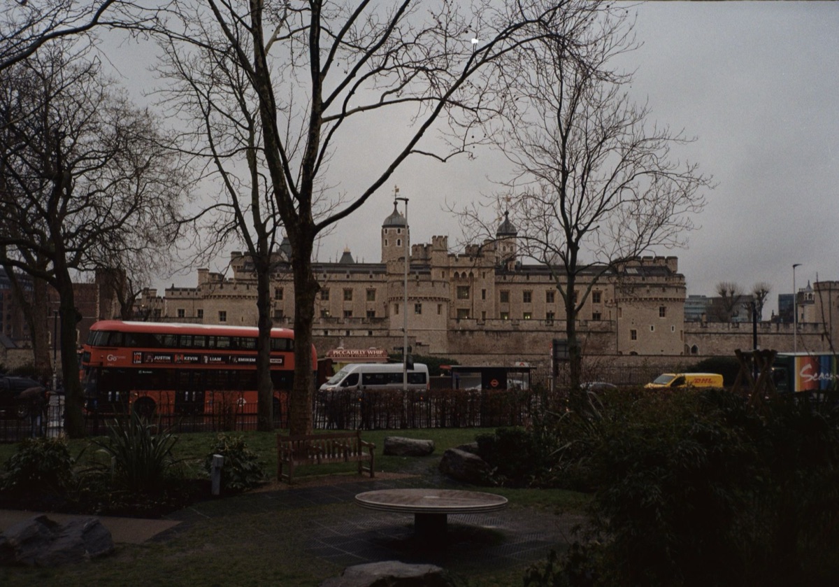 Tour bus in London suburbs