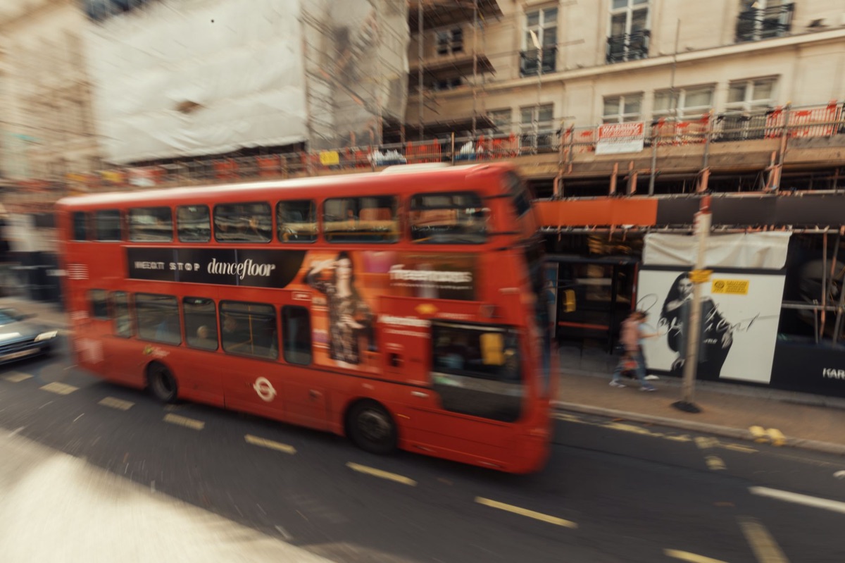 Tour bus in London suburbs