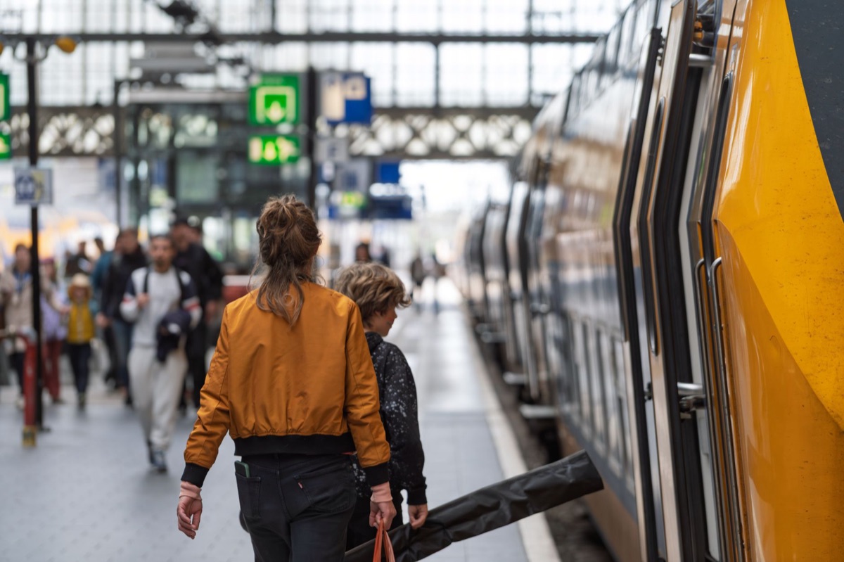 Train platform with luggage